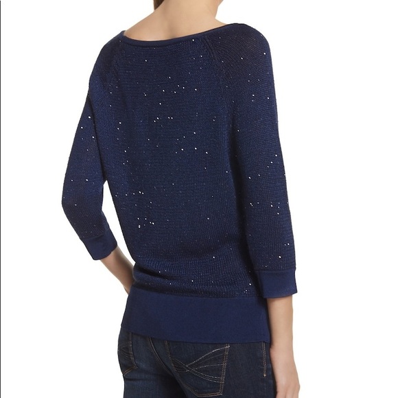 White House Black Market blue sequin sweater - Picture 3 of 6